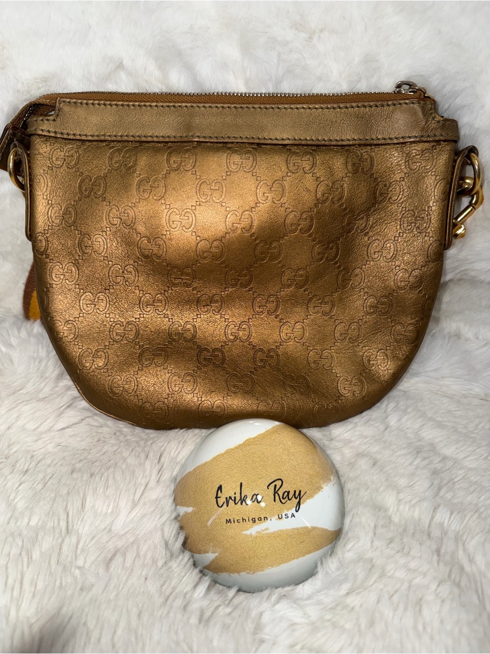 Gucci Bronze Guccissima GG Leather Crossbody Bag- GOOD CONDITION